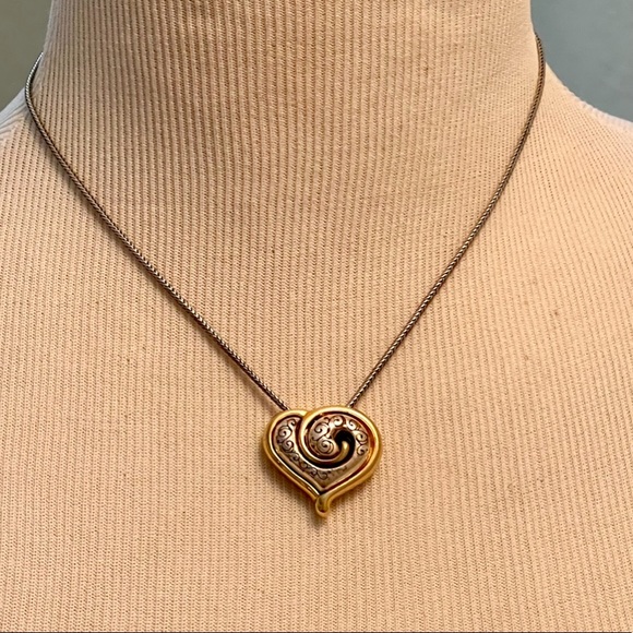 Brighton Necklace - Silver with etched heart with a gold swirl - Picture 4 of 7